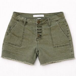 Gap Factory Olive Green Denim Shorts Size 6 Button Fly Raw Hem Stretch Casual